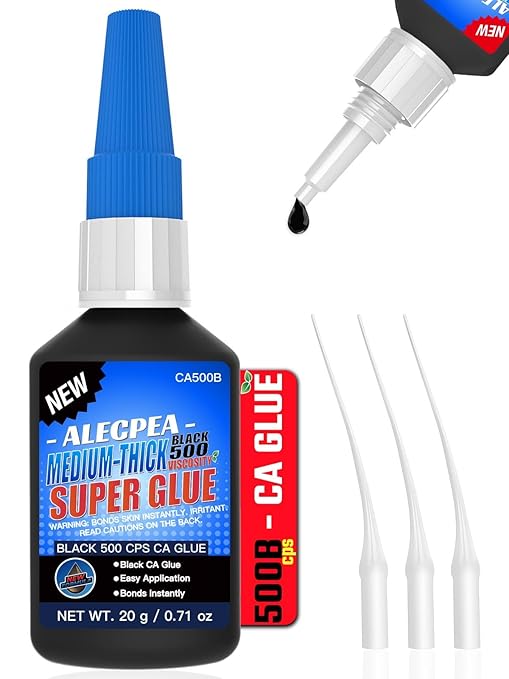 20g Black Medium-Thick CA Glue (500 CPS),Premium Cyanoacrylate Super Glue for Wood, Glass, Metal, Paper, Leather, Plastic, Ceramic, Rubber, Jewelry, Woodworking, Hobby Models, and Craft Project