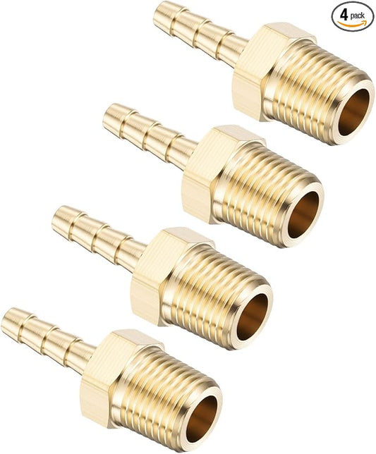 Pack of 4 Brass Hose Barb Fittings Adapter Connector 5/32" Hose Barb to 1/8" NPT Male Fittings for Home Machines, Massage Bathtubs, and Irrigation Systems