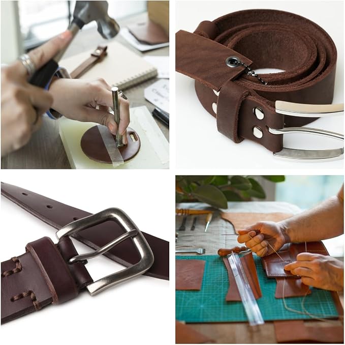 Full Grain Leather Sheet, 4-5mm Thick, Brown Leather, Vegetable Tanned Leather for Crafting, Tooling, Sheath Making (Brown 8 x 8 inches 5pc)