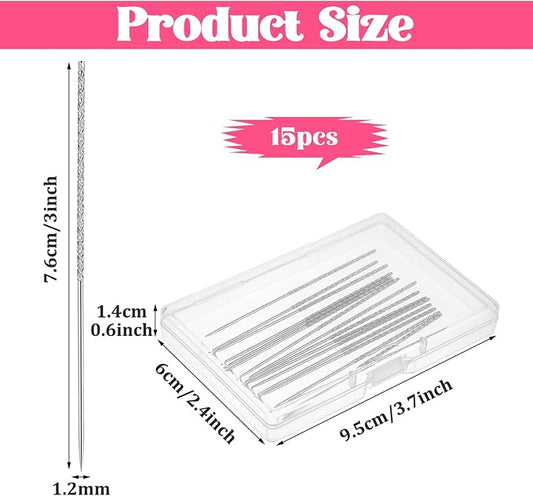 15Pcs Snag Nab It Tool 3 x 0.04 Inch Snag Repair Needle Tool with Case, Leather Stitching Needles Sharps for Woven Knitted Cloth Garments Drapes