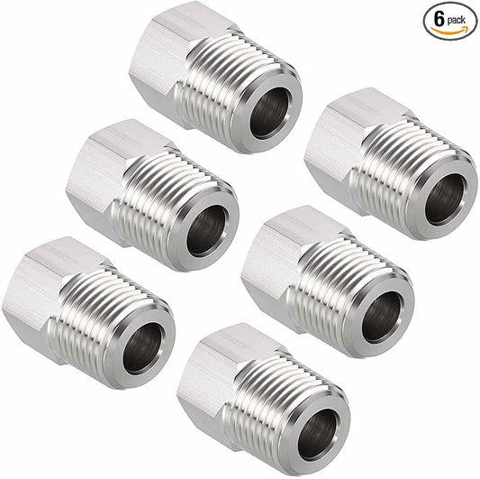 Pack of 6, 3/8" Male NPT NPT1/4" FeMale NPT Solid 304 Stainless Steel Hex Bushing, Hose Fittings Adapter Reducer for Bathroom Remodel, Tool Extensions