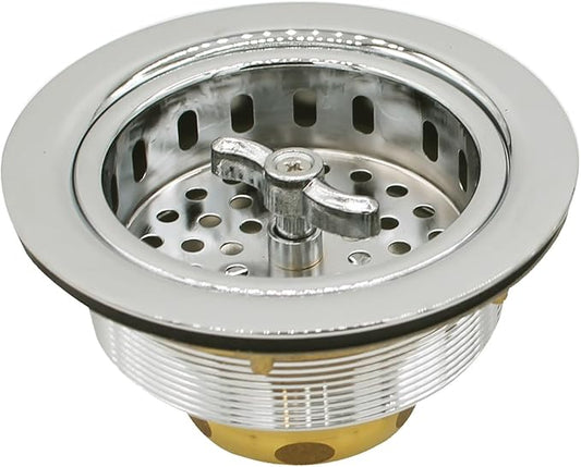 Westbrass A213-05 3-1/2" Wing Nut Twist Style Large Kitchen Sink Basket Strainer, Polished Nickel