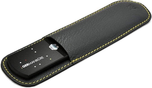 GERMANIKURE Pedicure Bar, Foot File, & Callous Remover - Black Glass with Leather Sleeve Ethically Made in Czech Republic