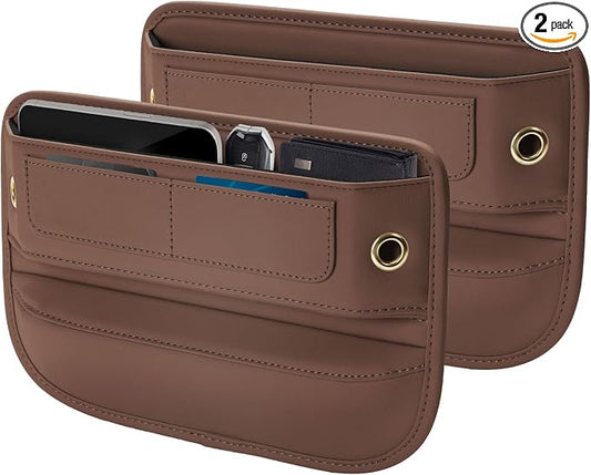Universal Fit Premium Leather Car Seat Gap Filler Organizer, Center Console Organizer with Card Slots, Clever Gifts for Car SUV Truck Owners (Brown, 2 Pack)