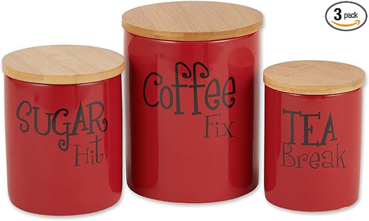 DII Kitchen Accessories Retro Collection, Ceramics, Canister Set, Red, 3 Piece
