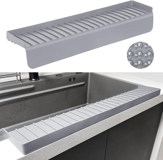 Silicone Sink Edge Protectors - Multifunction Accessories, Splash Guard & Draining Mat for Kitchen, Bathroom Sink, Steel, Granite, Quartz Countertops (Gray, 4 * 24in)