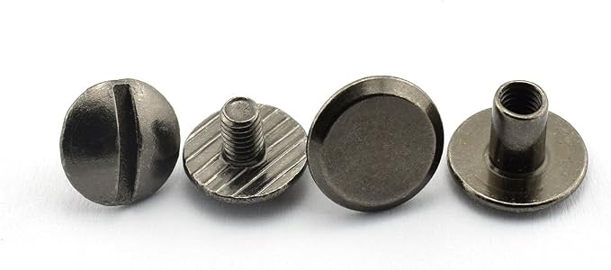 LQ Industrial 60 Sets Chicago Screw M4X6mm Round Slotted Head Carbon Steel Binding Screws Rivet Book Binding DIY Leather Craft Assembly Bolt 1/4" Black