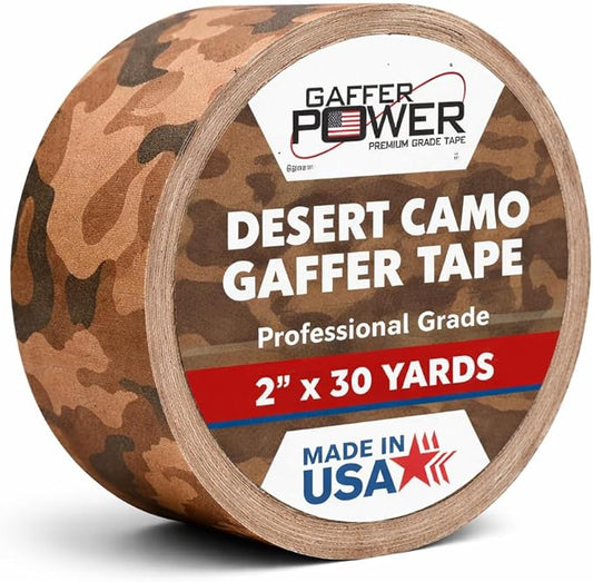 Gaffer Power Desert Tan Camo Gaffer Tape – Professional Grade, Made in USA, Non-Reflective Matte Cloth Tape, Heavy Duty, Easy Tear, Residue-Free – 2 Inch x 25 Yards