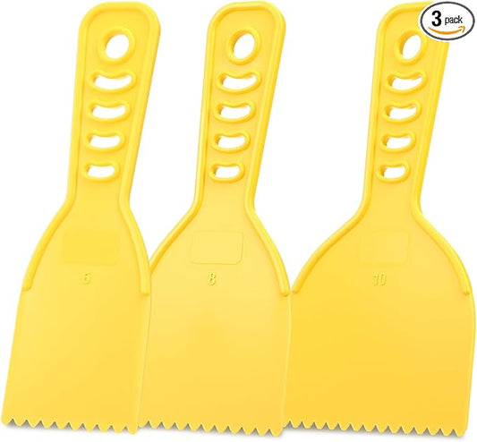 Lothee Adhesive Spreader Plastic Notch Trowel with Handle Adhesive Barrier Spreader Tool in 3 Sizes Notched Glue Applicator Kits for Automotive Body Fillers Putties Glazes Epoxy Resin Caulk Glues