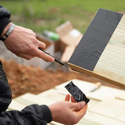 FrogTape Pro Grade Deck and Joist Flashing Tape - 4 Inch Width (3.78 in. x 50 ft) - All Weather & UV Resistant Linerless Tape for Decking, Wood, Beams with Advanced Acrylic Adhesive - 13 mils - Black