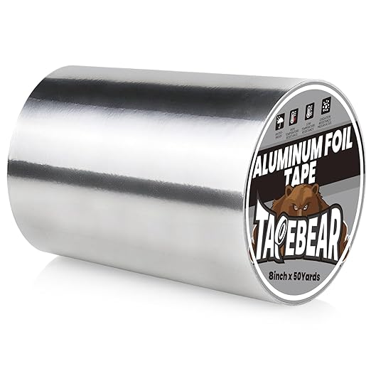 TAPEBEAR Aluminum Foil Tape 8" x 150FT, Heat Reflective Professional Heat Resistant Tape Insulation Heat Shield Silver Metal Tape for Dryer Vent, HVAC, Air Ducts, Metal Repair, AC Vents