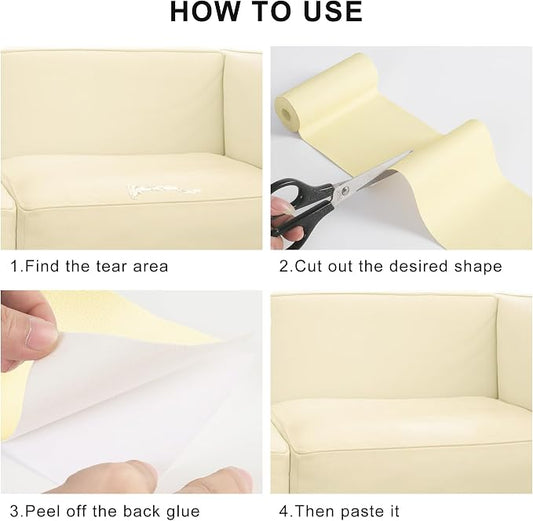 YAFLC Leather Repair Patch for Furniture, 4" x 63" Self Adhesive Leather Repair Kit Vinyl Repair Tape for Car Seat Sofa Jackets Couches Chair Light Yellowish