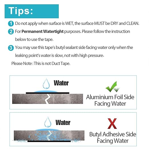 Super Waterproof Butyl Tape 6" W x 33 ft L, Strong Self-Adhesive Aluminum Foil Flashing Tape for Sealing Metal Roof Sheets, Gutters and Downpipes Repair, HVAC Ducts, Vents, Skylights