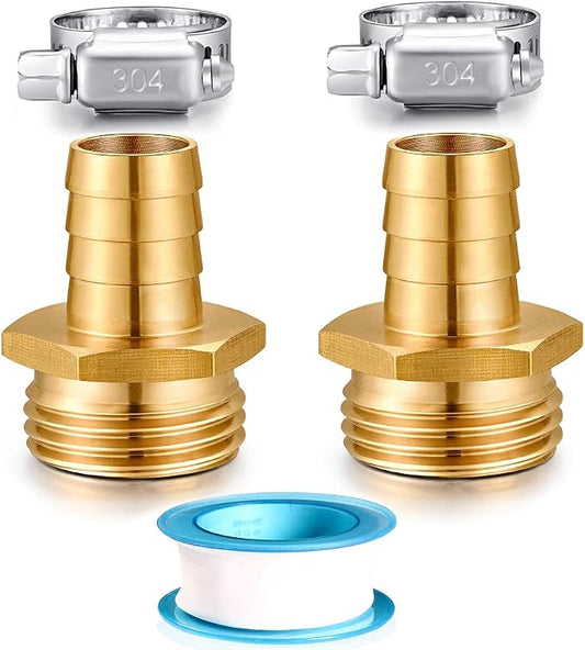 Solid Brass Garden Hose Repair kit Connector with Stainless Steel Clamps, Male Adapter/Female Garden Hose Swivel Fitting… (5/8" Barb x 3/4" Male-2 Sets)