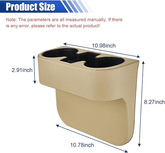 KITUREK Car Cup Holder, PU Leather Cover Auto Front Seat Organizer, Beige | Multifunctional Cup Drink Holder, Gap Filler Coin Bucket Storage Box, Console Side Pocket, Cell Mobile Phone Holder