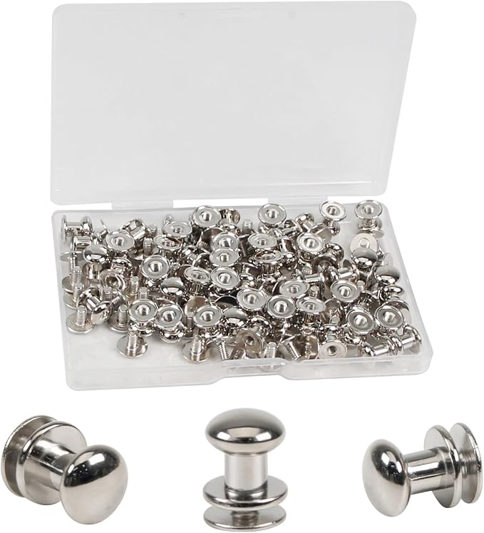 Juvielich 50 Sets 8mm Ball Head Stud Screws, Round Head Button Stud Rivets | Silver Tone, Zinc Alloy, Phillips Drive, Chicago Screws for Leather Belt, Leathercraft, DIY Repairs Decoration
