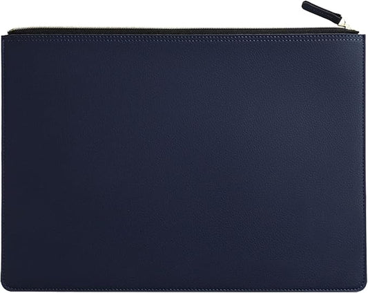 PU Leather A4 File Folder Zipper Document Holder Envelope Folder Case for Receipt Contract (Blue)