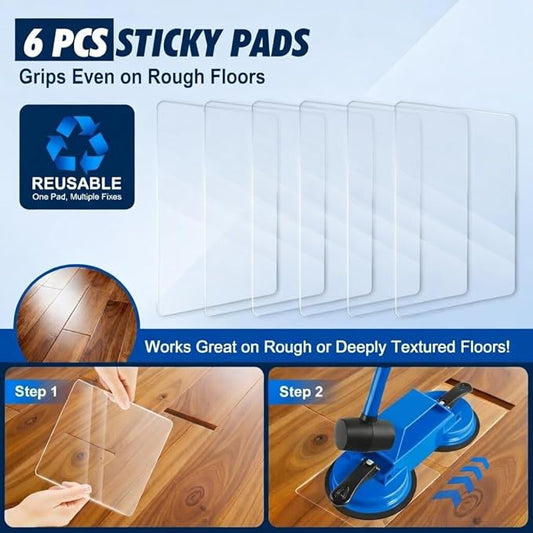 Floor Gap Fixer Tool with Dual Silicone Suction Cups & Rubber Hammer – 45° Angled Striking Surface, Includes Adhesive Pads – for Laminate, Vinyl Plank, SPC & Engineered Hardwood Floors