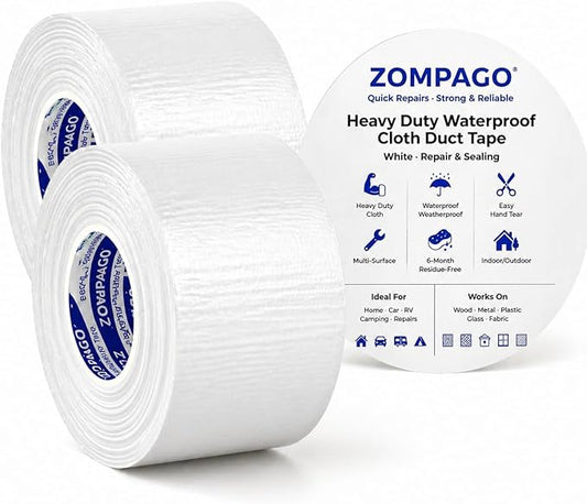 ZOMPAGO Strong Adhesive Cloth Weather Stripping Tape for Sliding Windows and Door Frames - 2Roll,1.8inx33FT,White,Seal Strip for Soundproofing,Dustproof, Waterproof,and Windproof-Durable