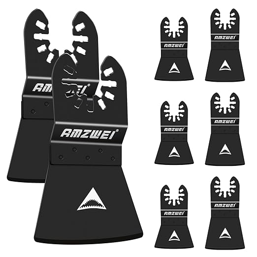 AMZWEI 8PCS Oscillating Tool Scraper Blades,HCS Caulk Remover Tool Blades for Vinyl Flooring,Paint,Carpet,Tile Adhesives, Compatible with Dewalt Milwaukee Dremel, Ryobi, Rockwell