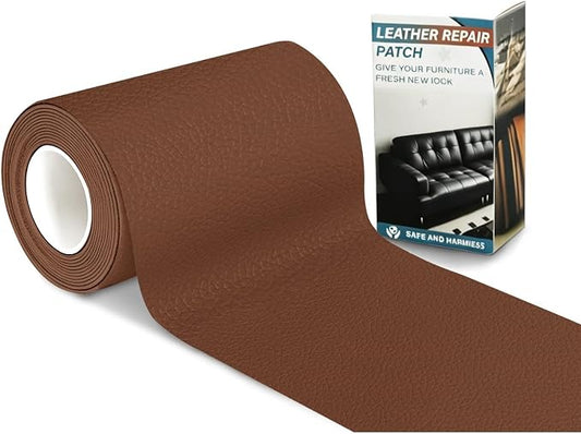 Leather Repair Patch Tape,3.9 x 63 Inches Self Adhesive Leather Patches for Furniture,Vinyl Repair Kit for Car Seat,Couches,Sofas,Office Chairs,Light Brown