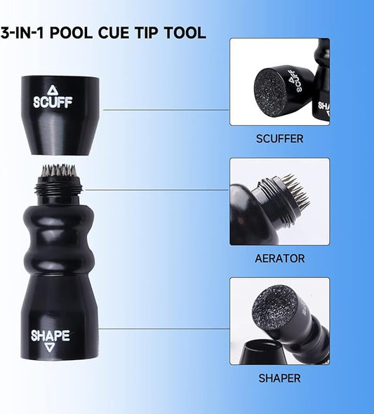 GSE Games & Sports Expert Billiard Pool Cue Tip Tool, Stick Scuffer/Shaper/Aerator/Joint Protector Tool, Billiard Accessories