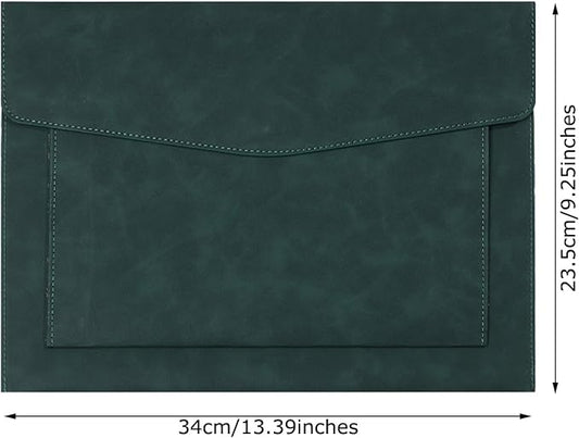 PU Leather A4 File Folder Document Holder with 2 Compartments Envelope Folder Case with Snap Closure for Receipt Contract (Green)