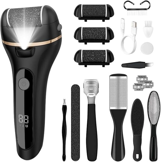 Electric Callus Remover for Feet with 3 Rollers, Waterproof Electric Foot Callus Remover, Rechargeable Portable Foot Scrubber, Professional Pedicure Tools, Foot Care for Dry/Dead Skin, 2 Speed, Black