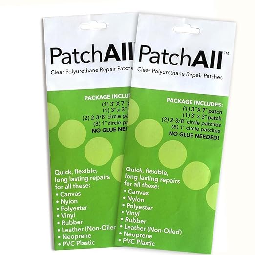PatchAll Kit Clear Polyurethane Adhesive Vinyl Repair Patch Tape Kit, Waterproof, Airtight Patches for Canvas Tent, Boat Upholstery, Car Seat, Leather Furniture, Hole, Awning, and More, 2 Pack