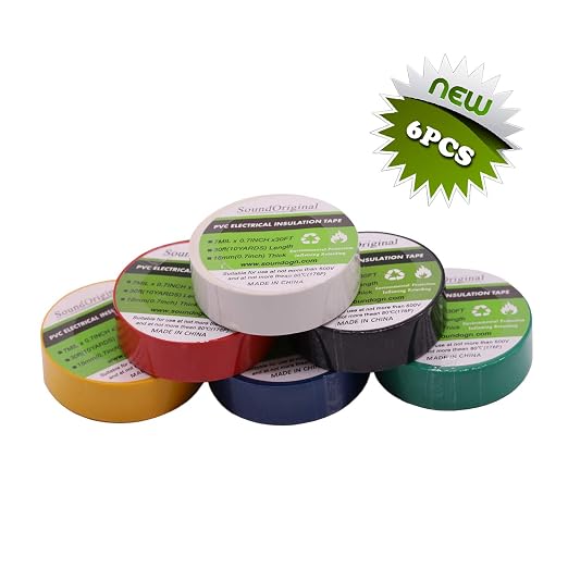 Electrical Tape Colors 6 Pack 0.7-Inch by 30 Feet, Voltage Level 600V Dustproof, Adhesive for General Home Vehicle Auto Car Power Circuit Wiring Multicolor | UL$CSA Certified