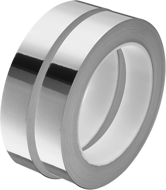 HARFINGTON 2Pcs Floor Tiles Silver Foil Lines Metallic Mirror Tape 0.79" x82 Ft Ft Self Adhesive Decor Floor Wall Seam Sticker Waterproof Gap Sealing Tape for Kitchen Bathroom Cabinet