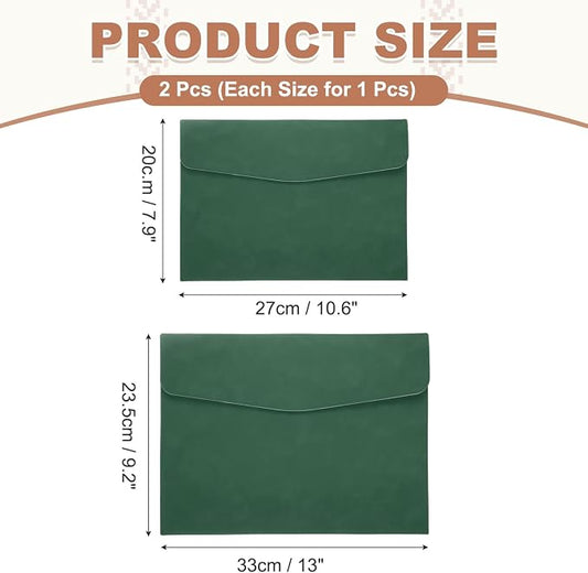 PATIKIL 2Pcs PU Leather File Folders, 13x9 A4 Document Holder Waterproof Envelope Folder with Snap Closure, Portable Portfolio Organizer Case for Paper Receipt, Green