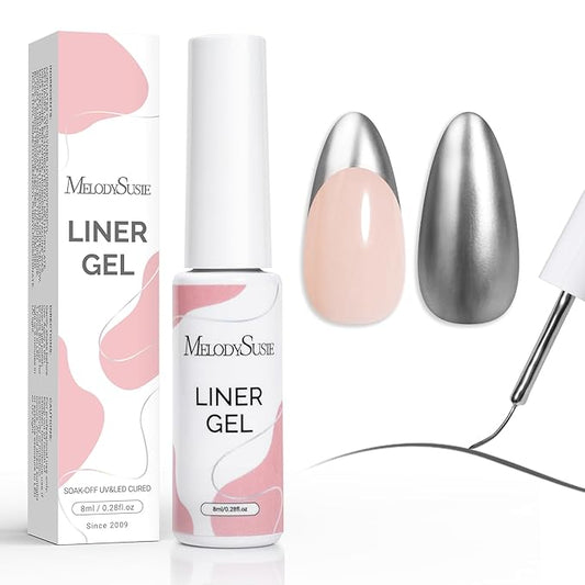 MelodySusie 8ML Silver Gel Liner Nail Art Polish Mirror Chrome 3D Effect,for Line and Patterns of Painting,French Nail Tips,DIY Manicure Pedicure for Home DIY Salon Use