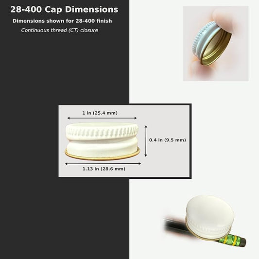 North Mountain Supply - 28-WM-15 28mm White Metal Screw Caps with Plastisol Liner - Pack of 15 Leak Proof Lids