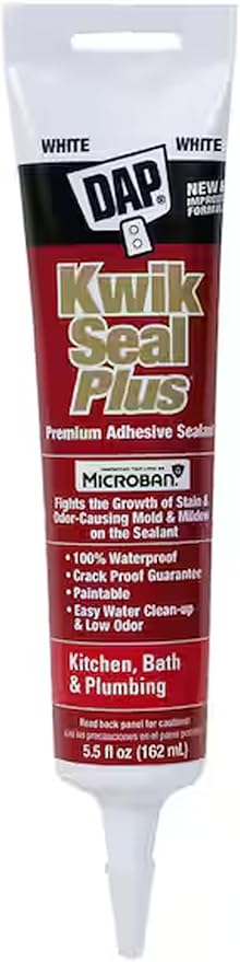 DAP Kwik Seal Plus Kitchen and Bath Adhesive Sealant, White, 5.5 Oz (7079818872)