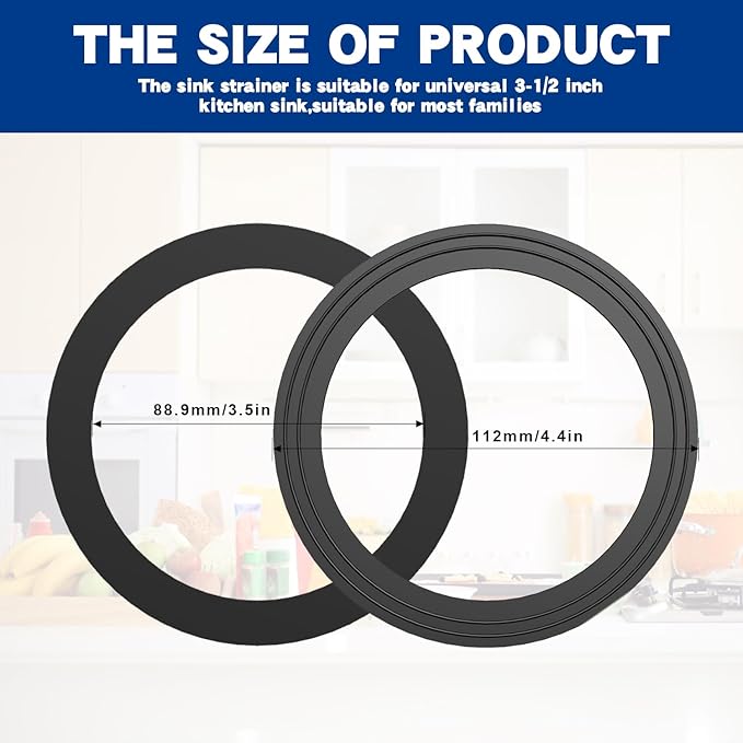 RQYEKDO 2PC Kitchen Sink Strainer Gasket Seal Rings， Fits Standard 3-1/2 inch Sink Drains,Garbage Disposal Rubber Seal Kit for InSinkErator 80032 Compatible Models, No Plumber's Putty Required (1Pack)