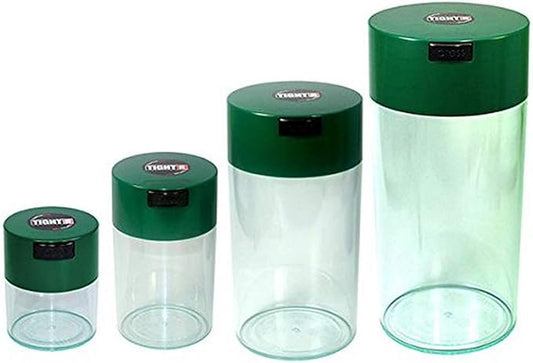 Tightvac Set of 4 - Patented Airtight Container | Multi-use Vacuum Container Works as Smell Proof Containers for Herbs and Dry Goods. Green Clear