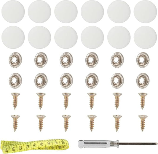 Set of 12 White Leather Snap Upholstery Buttons Fit for Tufting Furniture Bed Sofa Chair, Car Seat RV Roof Headliner Interior Cloth Fixing with Installation Tool