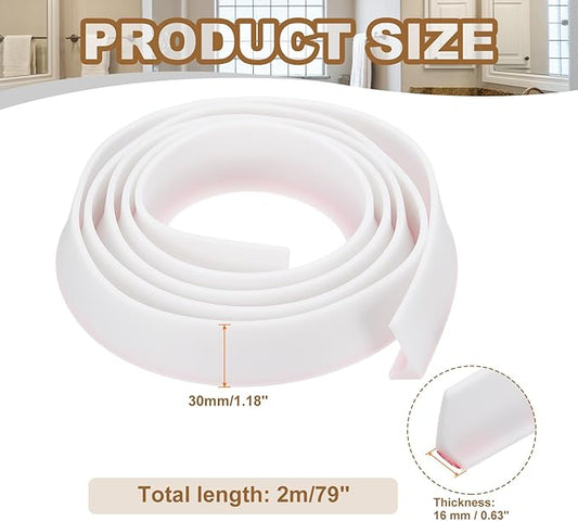 PATIKIL 79 Inch Collapsible Shower Threshold Water Dam Guard, Shower Stopper Barrier Self Adhesive Sink Splash Guard for Frameless Shower Door Bottom, White (1.2"Wx0.6"T)