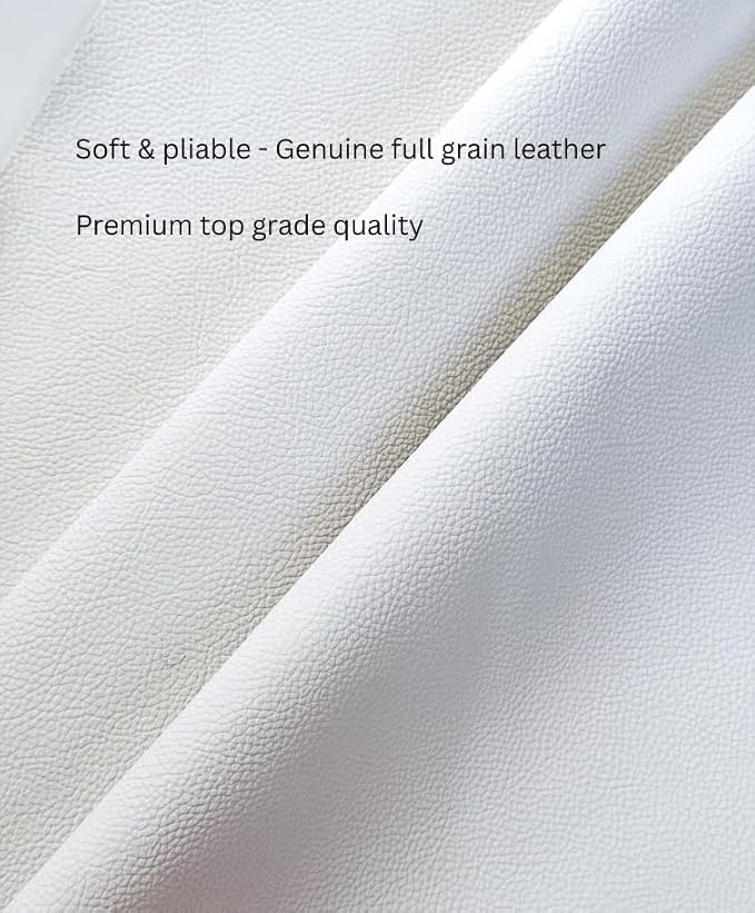 12'' x 24'' Genuine Full Grain Cowhide Leather Sheet — Soft Leather for Upholstery Repair, Handbags, Wallets, Sewing, Crafts, & DIY Projects — 1.1-1.3mm (3oz) Pre-Cut (White, 5 Pieces)