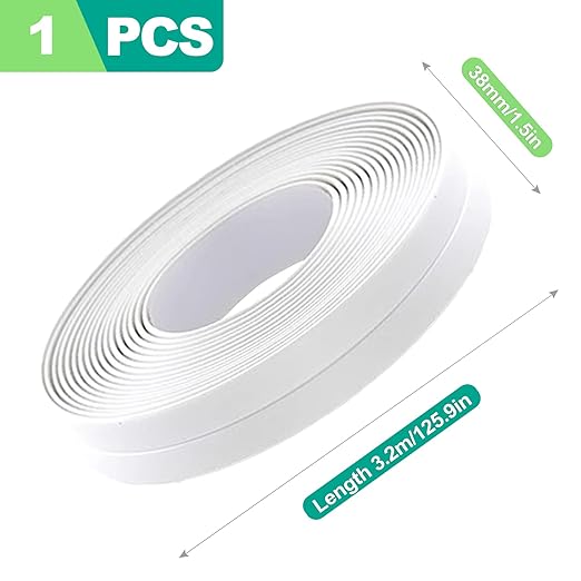 slaixiu 1-Pack 1.5" x10.5ft White Caulk Tape - Waterproof Self-Adhesive Sealing Strip for Bathtubs, Showers, Toilets & Kitchen Countertops