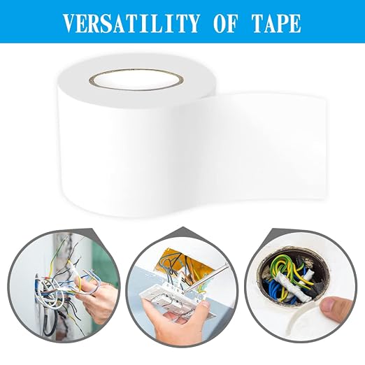 Maveek 2 Rolls Electrical Tape 2 Inch Silicone Waterproof Repair Insulation Tape Roll White Colored, Self Adhesive Outdoor Indoor Garage Workshop Tools Bag Pipe Door Window Winter Cold Weather