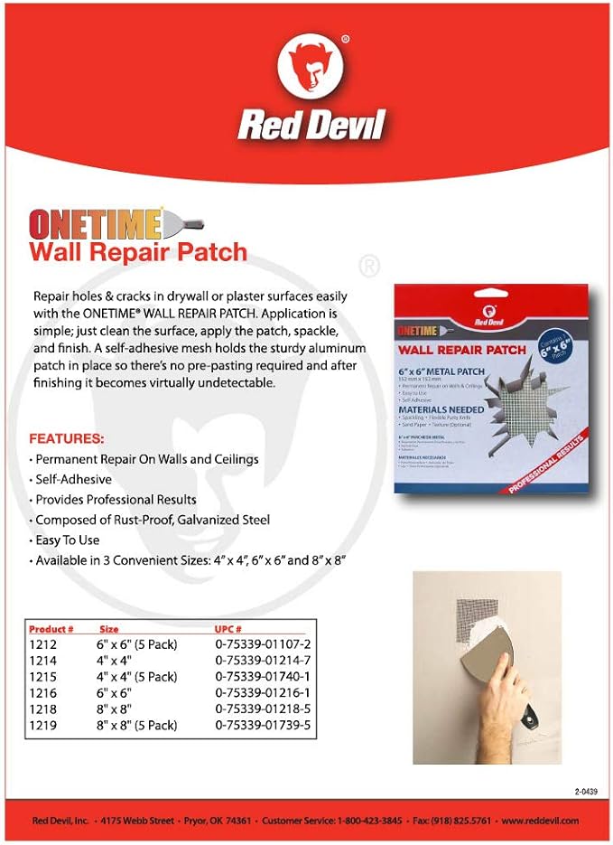 Red Devil 1214 4" x 4" ONETIME Wall Repair Patch, 1 Pack