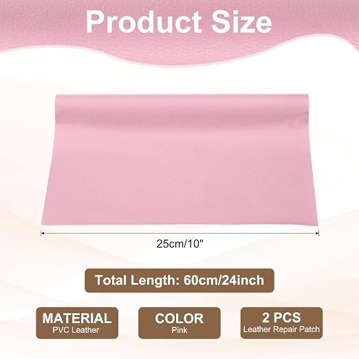 PATIKIL Leather Repair Patch, 2 Pack 10 x 24 Inch Self-Adhesive Vinyl Patch Furniture Tape Repair Kit for Sofas Couches Stools Chairs Cabinets Bags, Pink