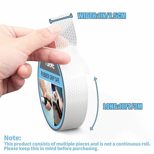 Yorwe Rubber Grip Tape, Ultra-Thin Strong Adhesive Anti-Slip Waterproof Heat Resistant Wear-Resistant Cushion Pad, Making Handles or Contact Surfaces Safer, with Grip and Comfort (Clear, 1In x 10Ft)