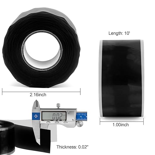 Romeda 1 Inch x 10 FT Black Self-Fusing Silicone, Thickness 0.5mm Hose Repair Tape, Heavy Duty and Leak Proof Rubber Hose Tape, Pipe for Water - Black