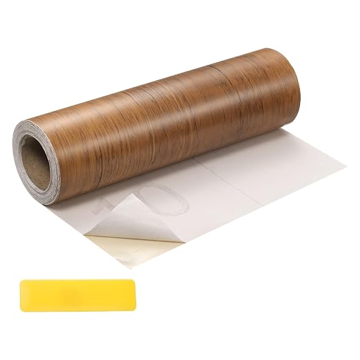 uxcell Wood Tape, 6 Inch x 16ft Self-Adhesive Wood Grain Repair Tape Patch with Plastic Scraper for Baseboards, Doors, Windows, Floor Repair and Furniture Renovation, Brown