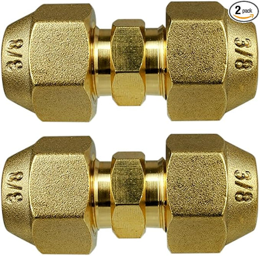 2 Pieces 3/8" Butt Copper Tube Fitting with Flare Nut for Air Conditioning Copper Pipe Extension Connectors Brass Flare Fitting Nuts