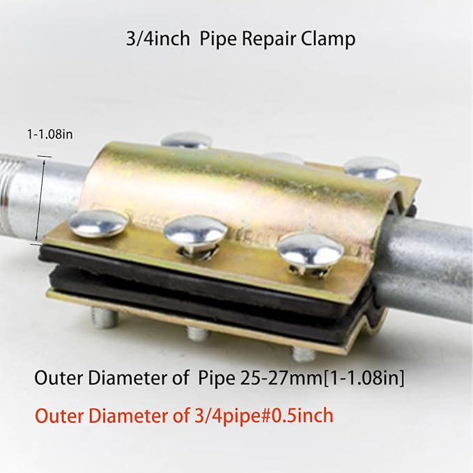1 Pcs 3/4 Inch Pipe Repair Clamp for 0.98-1.06 Inch Outer Diameter, Water Pipe Leak Repair Clamp Kit for Plastic and Metal Pipes (PE/PVC/PPR/Steel/Iron)