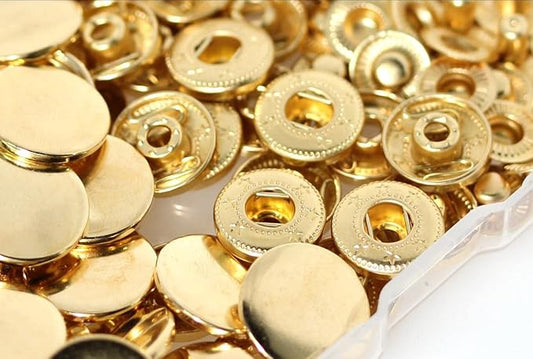 BetterJonny 24 Sets Heavy Duty Leather Snap Fasteners Kit, 17mm Metal Snap Buttons Press Studs Leather Rivets Snaps with 4 Setter Tools for Clothes Bracelet Jackets Jeans (Gold)